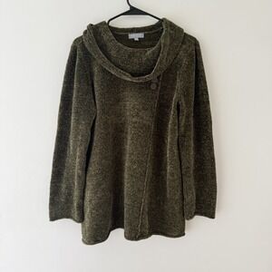 Habitat Womens Sweater L Cowl Neck Green Chenille Earthy Lagenlook Oversized